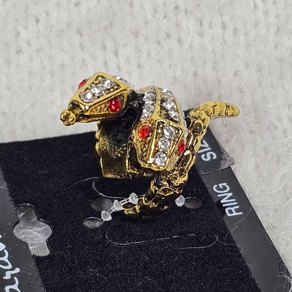 Taramanda Size 6 Ring Snake Serpent 2‎ Head Goth Punk NEW - Picture 2 of 4